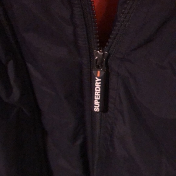 Superdry women’s size small navy blue hooded jacket orange liner NWOT’s - Picture 2 of 10